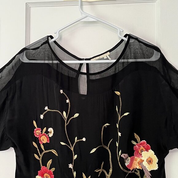 Floreat anthropologie blouse size small sequin embellished sheer floral bird - Picture 5 of 11